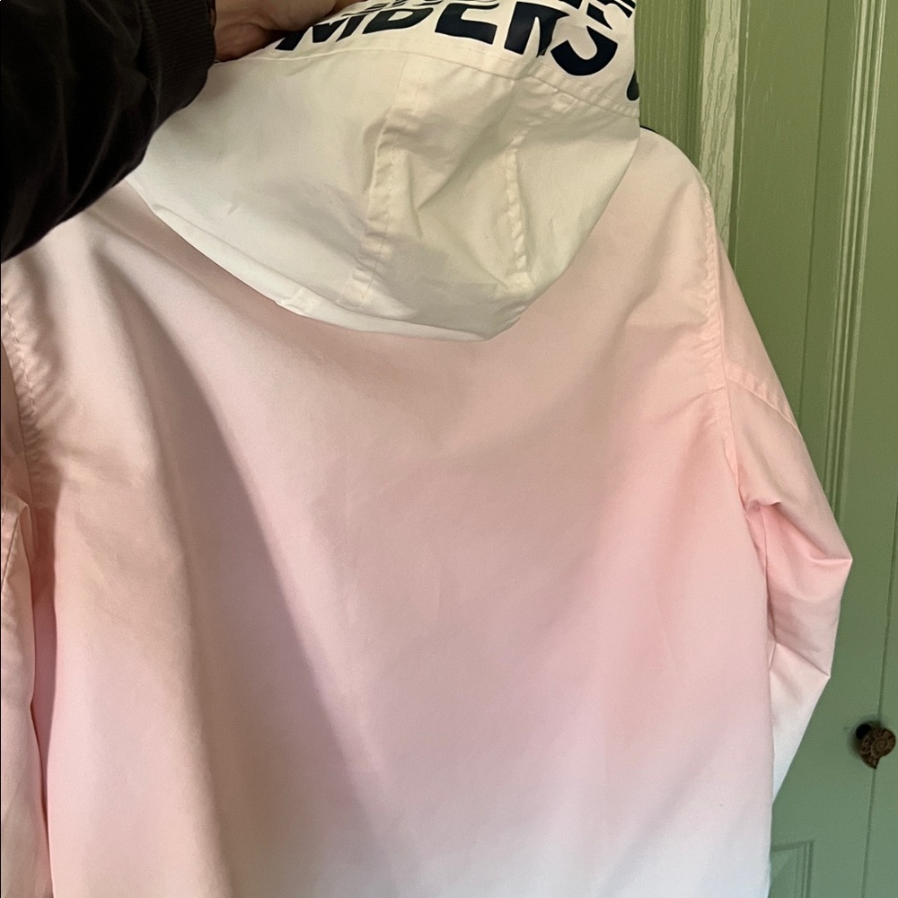 MEMBERS ONLY Oversized Ombré Track Stripe Sleeve Hooded Lightweight Long Jacket - Picture 4 of 5